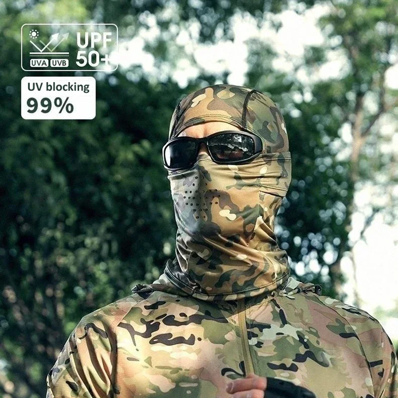 

Full Face Tactical Camo Mask Men Balaclava Caps Face Neck Cover UPF50+ Cooling Breathable Cycling Riding Fishing Headwear