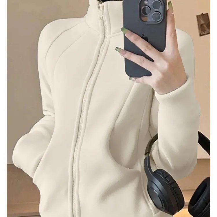 

Женский осенне-зимний облегающий топ для йоги с воротником-стойкой и двойной молнией, с добавлением бархата и толстого пальто для бега и фитнеса