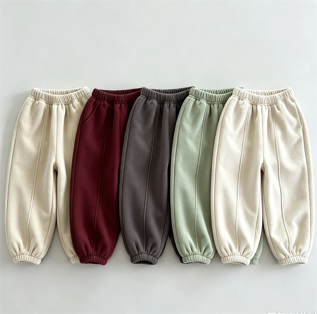 New Casual Trousers Kids Autumn Winter Sweatpants Outer Wear Fashion Solid Color Pants For Boys And Girls Trendy Long Pants