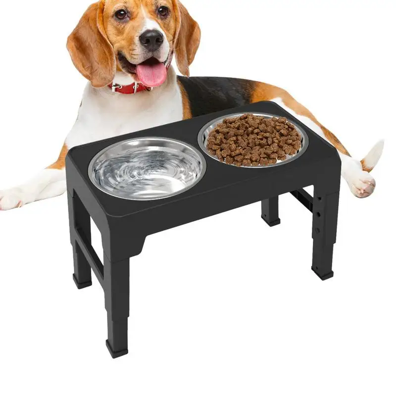 Height Adjustable Dog Bowl with Stand Cat Bowls Elevated Stainless Steel Pet Feeding Bowls Food Water Set with Two Bowls