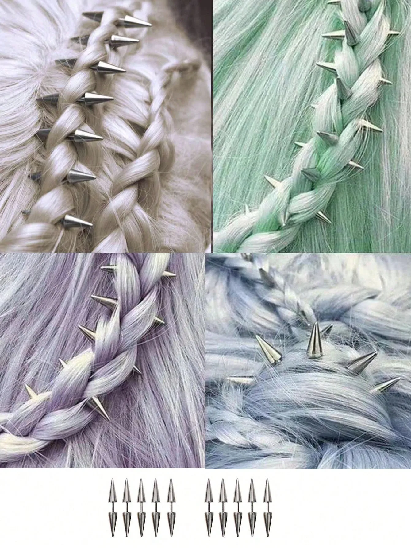 10PCS Gothic Hair Clips Hairpins Hair Accessories For Women Dreadlocks Spiked Hair Decoration For Braid Africa Stainless Steel