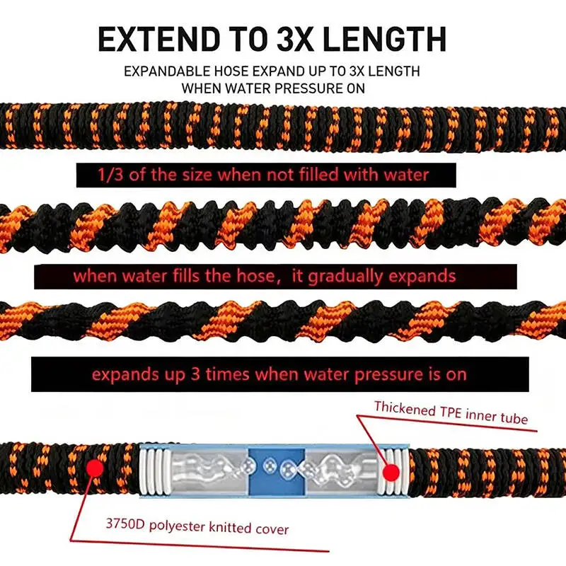 Garden Flexible Hose Expandable Magic Watering Pipe 25FT-100FT High-Pressure Water Gun Nozzle Used For Car Washing Irrigation