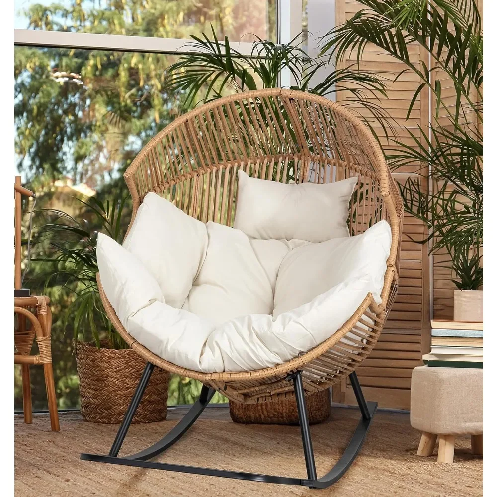 

Egg Chair Outdoor Rocking Chairs, Wicker Patio Chair Oversized Lounger Chair with Cushion for Indoor Living Room Bedroom Outsid