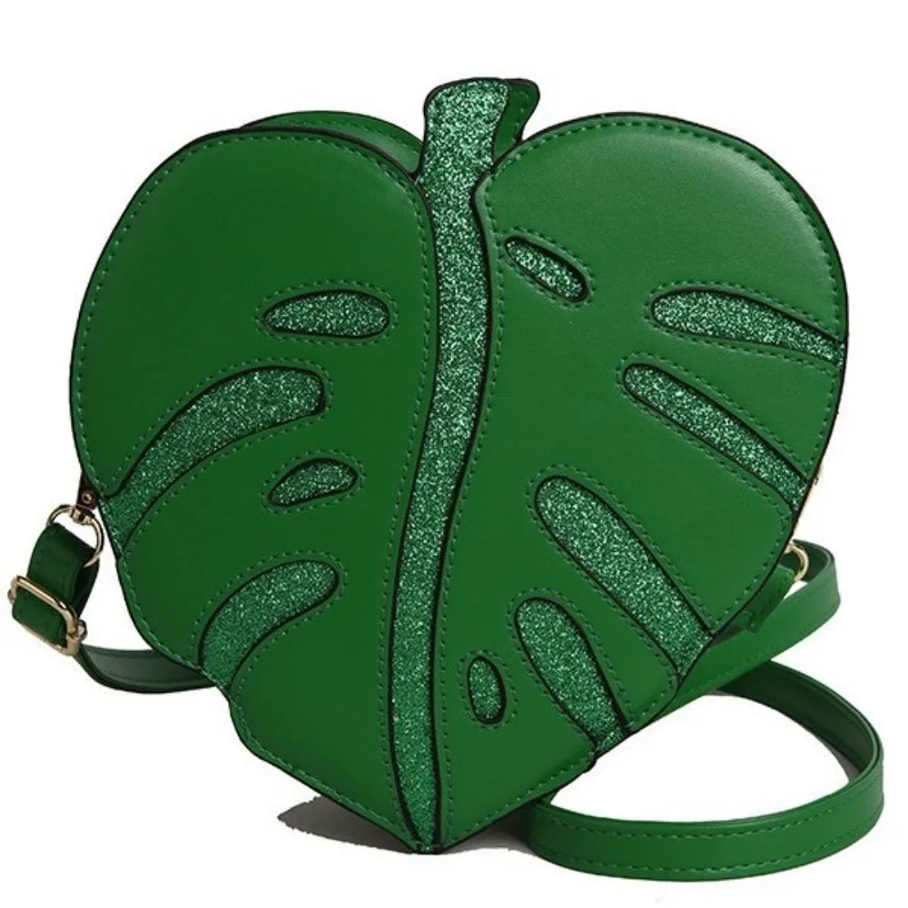 Casual Heart-shaped Crossbody Bag Leaf Design Zipper Closure Leaf Design Bag Adjustable Strap Women's Handbag For Women Girls