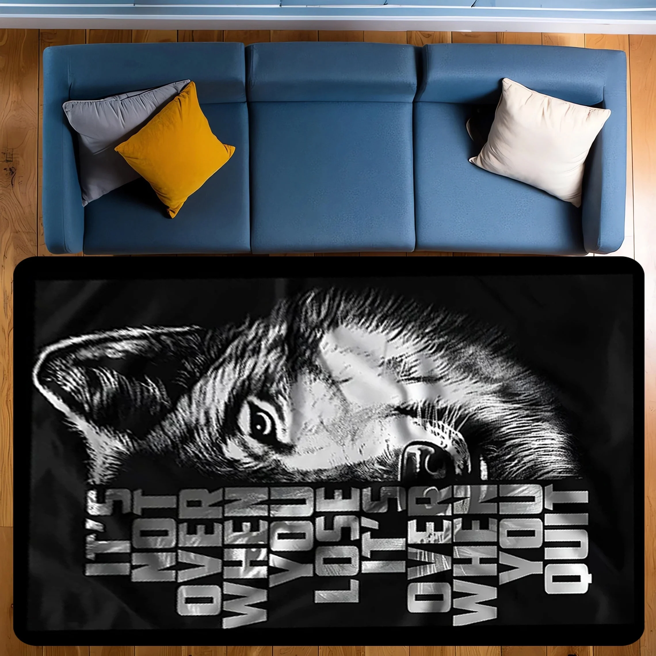 1pc 2D Flat Rectangular Floor Mat, Luxurious Wolf Pattern Printed Rug, Home Decor, Suitable for Bedroom, Living Room and Dorm