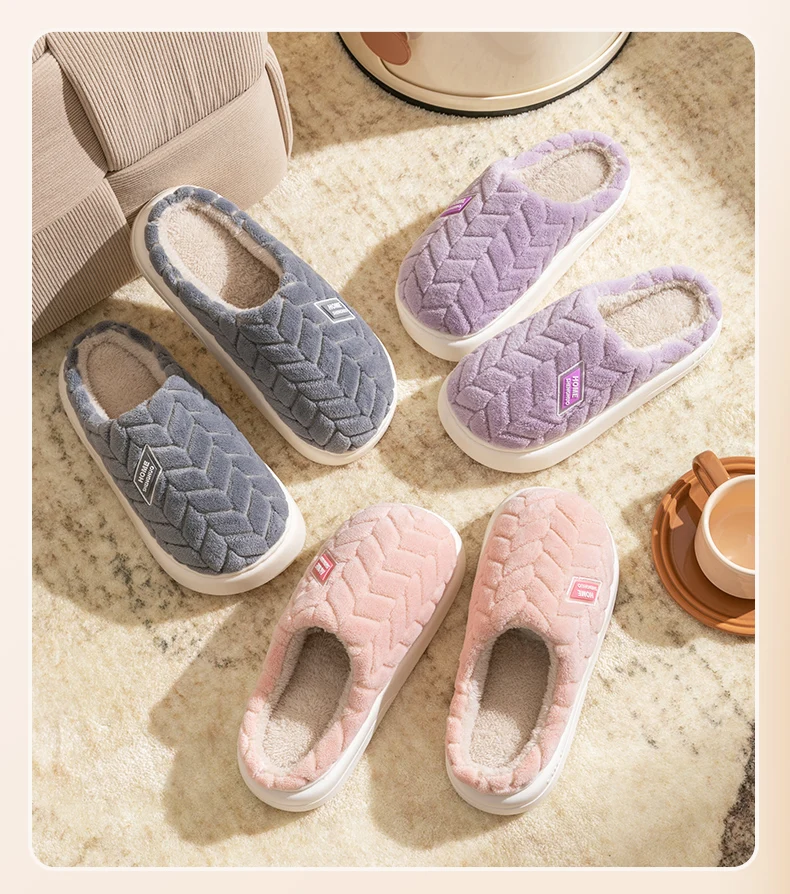 Warme Winter-Hausschuhe für Männer und Frauen, weiche, flauschige, mit Fleece gefütterte Schuhe, dicke Plattform-EVA-Sohle, rutschfeste Indoor-Schlafzimmer-Mules. – Detail 11