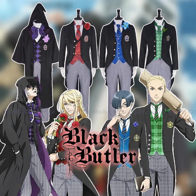 Disfraz de Anime Black Butler Ciel, disfraz japonés de Guregori Baioretto, escuela de embarque, Gregory, violeta, uniforme para hombre, trajes de Halloween
