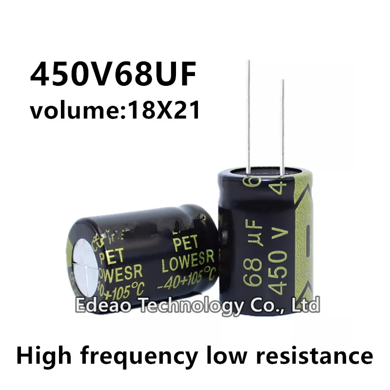 

5pcs/lot 450V 68UF 450V68UF 68UF450V volume: 18X21 11*21 mm High frequency low resistance aluminum electrolytic capacitor