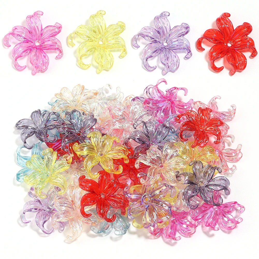 20pcs Multicolor Acrylic Petal Beads Transparent Flower Shape Loose Beads DIY Bracelet Keychains Accessories For Jewelry Making