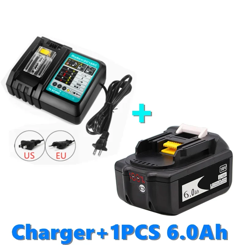 

WIth Charger BL1860 Rechargeable Battery 18V 6000mAh Lithium Ion for Makita 18v Battery 8ah BL1840 BL1850 BL1830 BL1860B LXT400