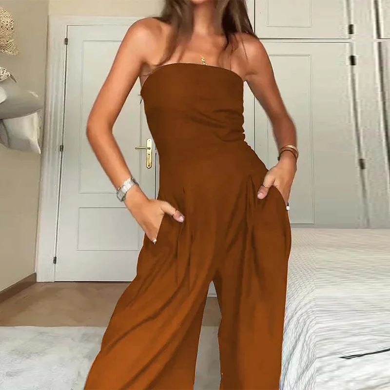 

Elegant Lady Sleeveless Solid Color Jumpsuits Temperament High Waist Commute Rompers High Street Fashion Slim Wide Leg Playsuits