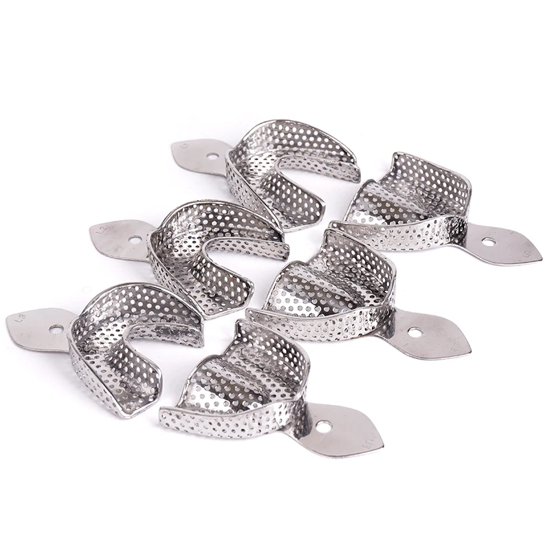 2Pcs/Set Dental Stainless Steel Impression Tray Autoclavable Teeth Metal Trays Holder Denture Instrument Dentist Tools 3 Sizes