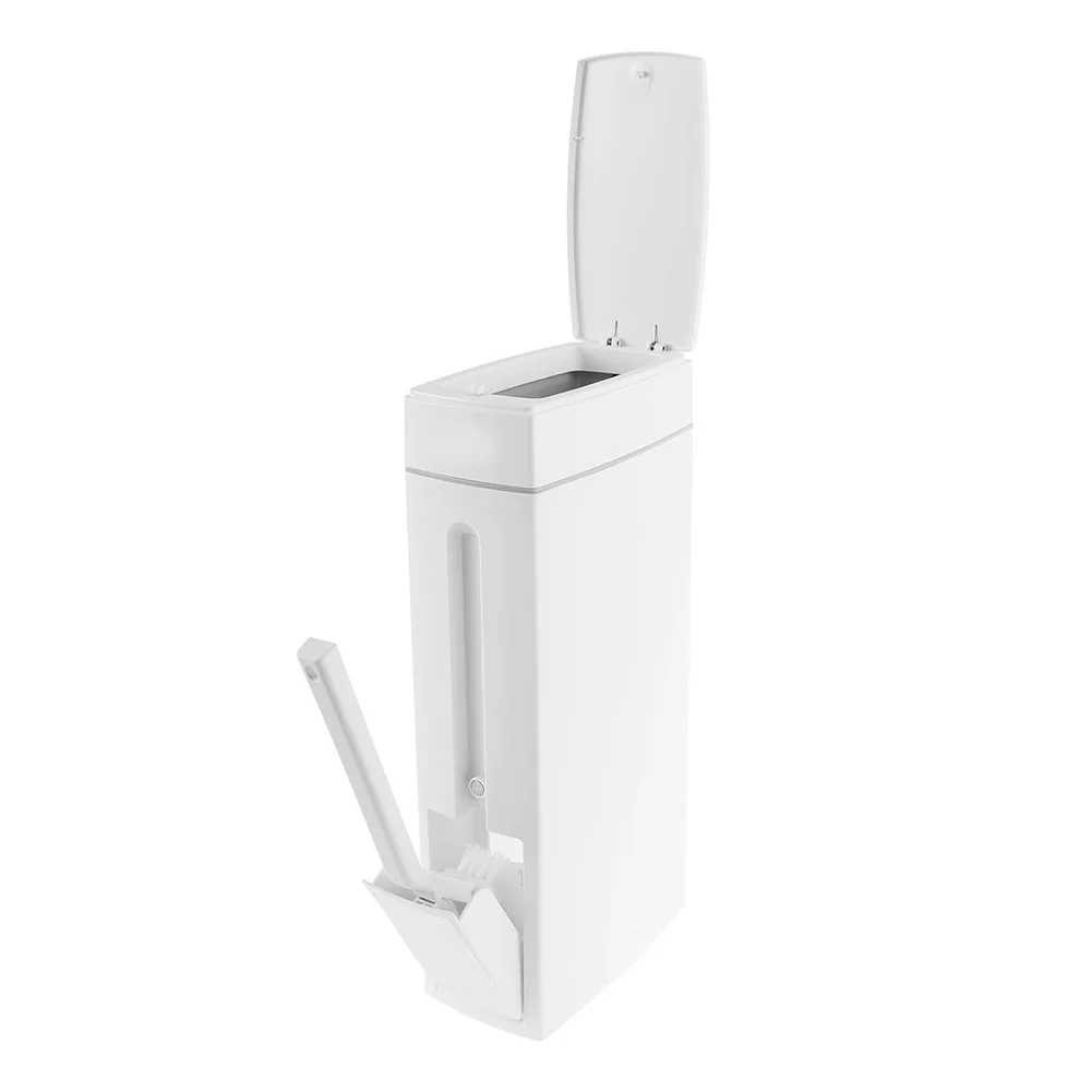 

Garbage Bin with Cleaning Brush and Lid Plastic Waste Basket Bathroom Trash Can for Bathroom Narrow Space