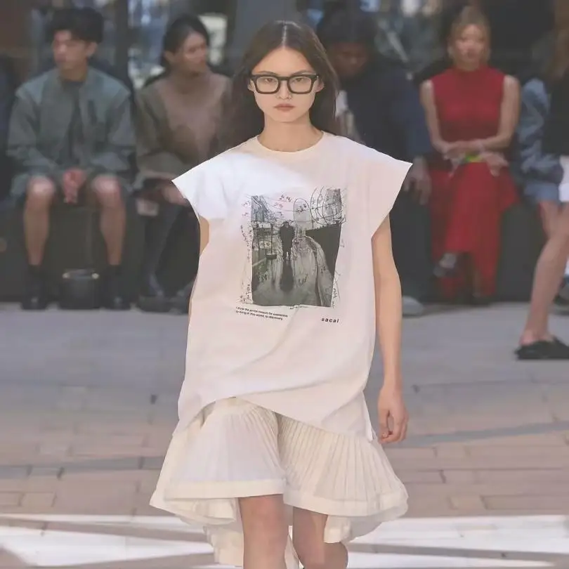 

Slimming High Waist Pure Color Spring Summer New Sle FOG SACAI f-length Asymmetrical Pleated Skirt for Women