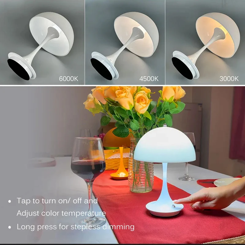 Lámparas de Mesa recargables de setas portátiles para Hotel, Decoración LED de atenuación de 3 colores para luz nocturna, decoración moderna Simple