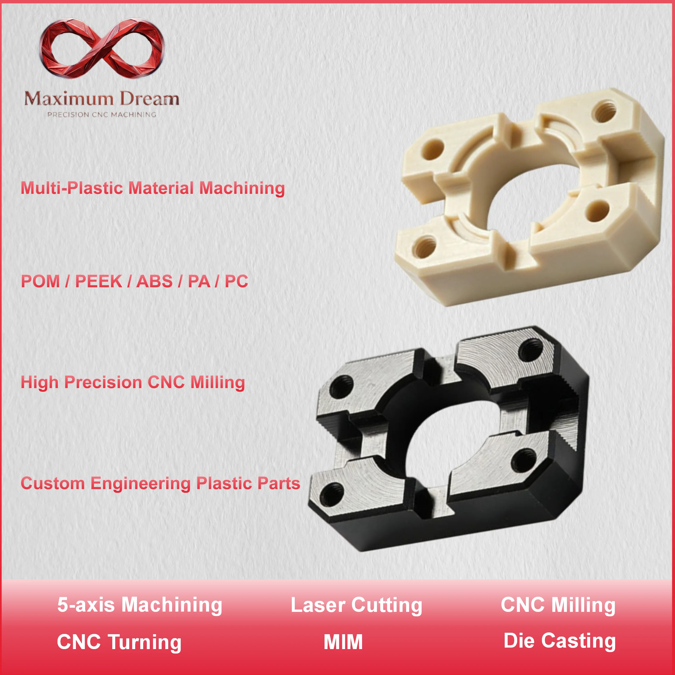 Custom CNC Machining Plastic Parts POM ABS PEEK PA PC PMMA CNC Turning Milling Service