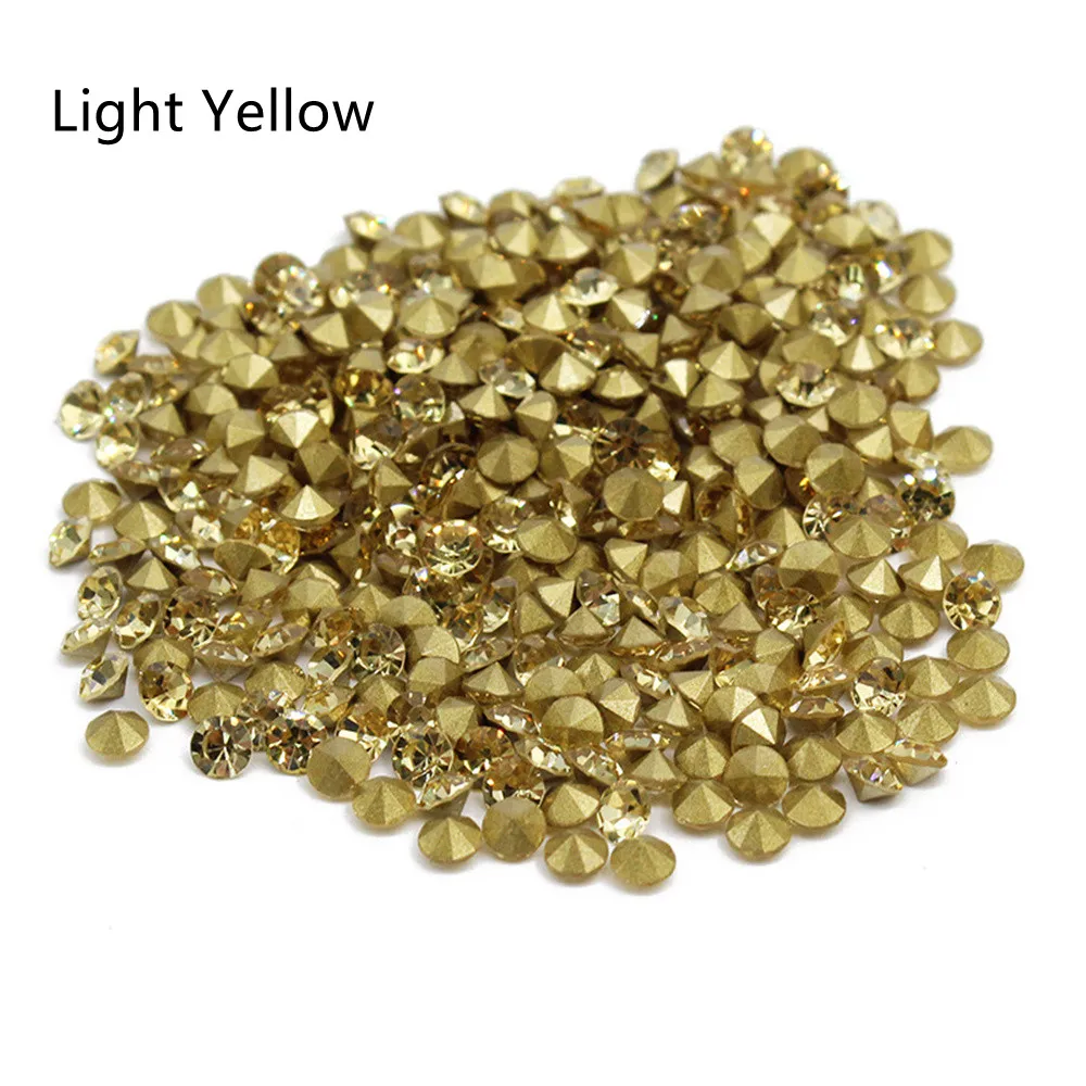 Rhinestone for DIY Jewelry Decoration, Sparkling Glass Pointed Bottom Gem, Mini Light Yellow Round Nail Art, Wholesale, SS3-SS38
