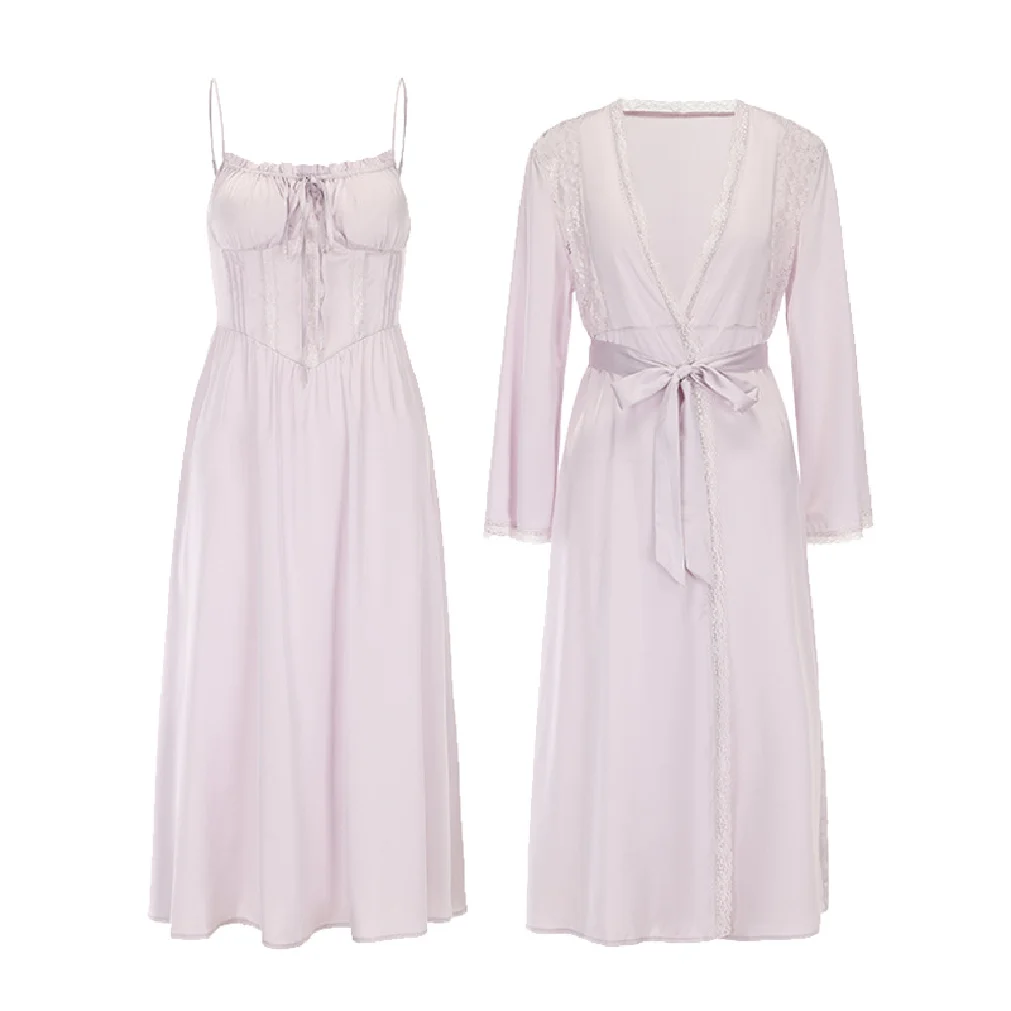 Длинный халат для сна Passionate Spicy Ice Silk с нагрудником, нижнее белье Sweet Pure Desire, сексуальное платье для сна для женщин