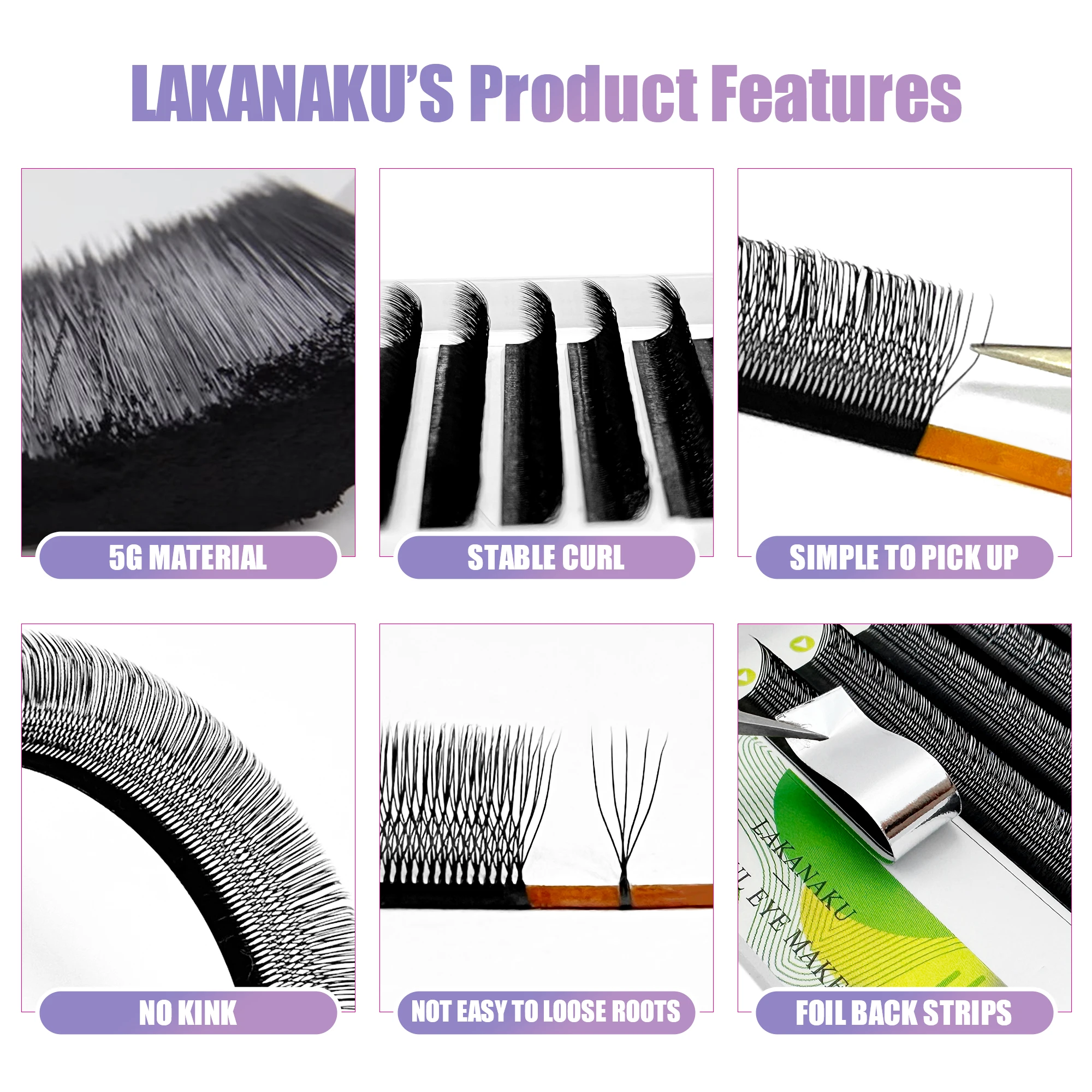 LAKANAKU U-shaped 3D 4D 5D Eyelash Extension Fiber Nartural Mink False Eyelashes Premade Volume New Style U Shape W Bloom Lashes