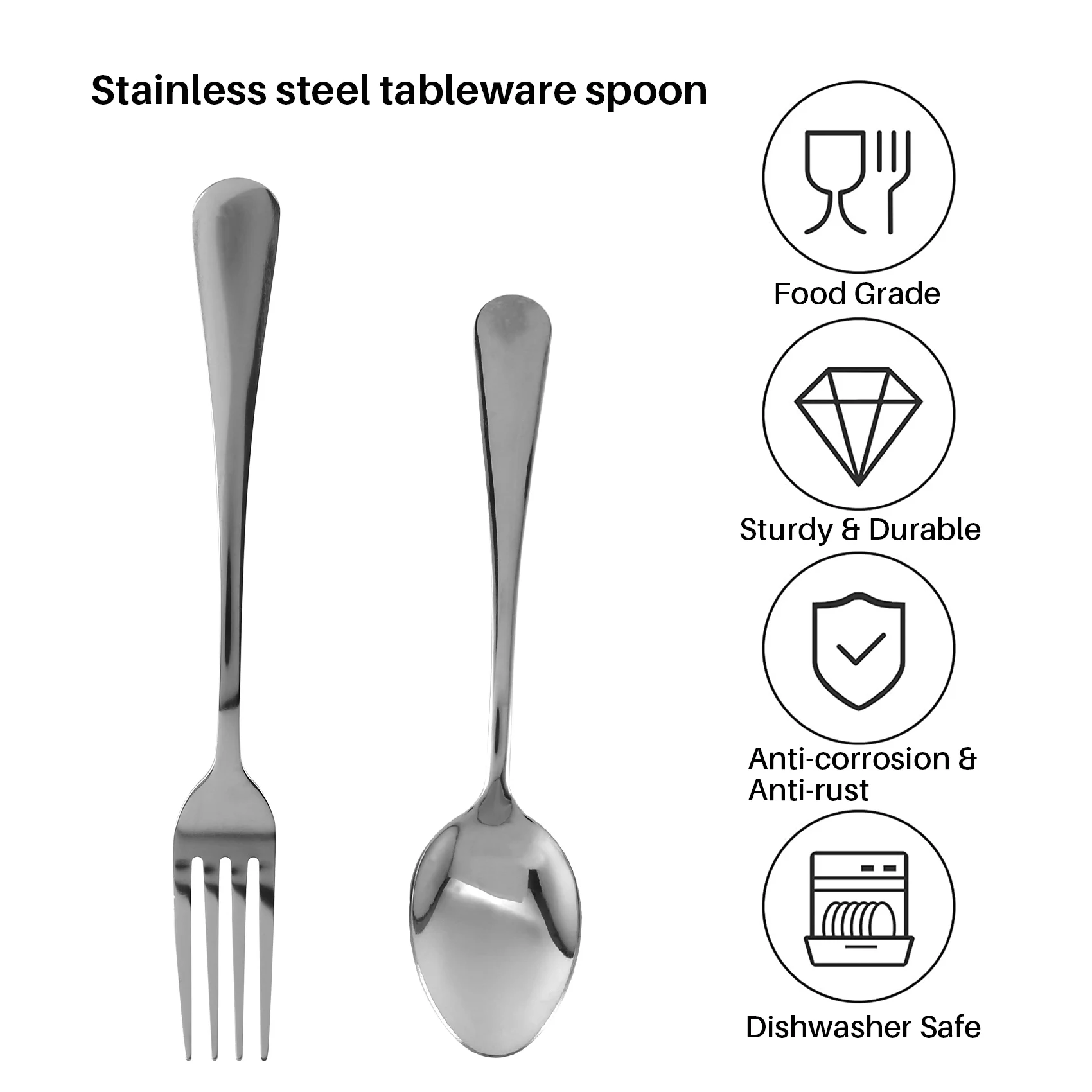 KYCOR-Set Of 12, Stainless Steel Dinner Forks And Spoons, Find Top Heavy-Duty Forks (8 Inch) And Spoons (7 Inch) Cutlery Set