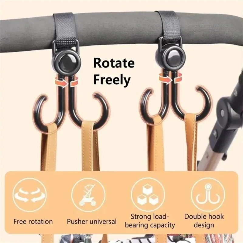 No Drill PU Leather Stroller Hook 360 Rotatable Pram Hook for Electric Bike Motorcycle Helmet Grocery