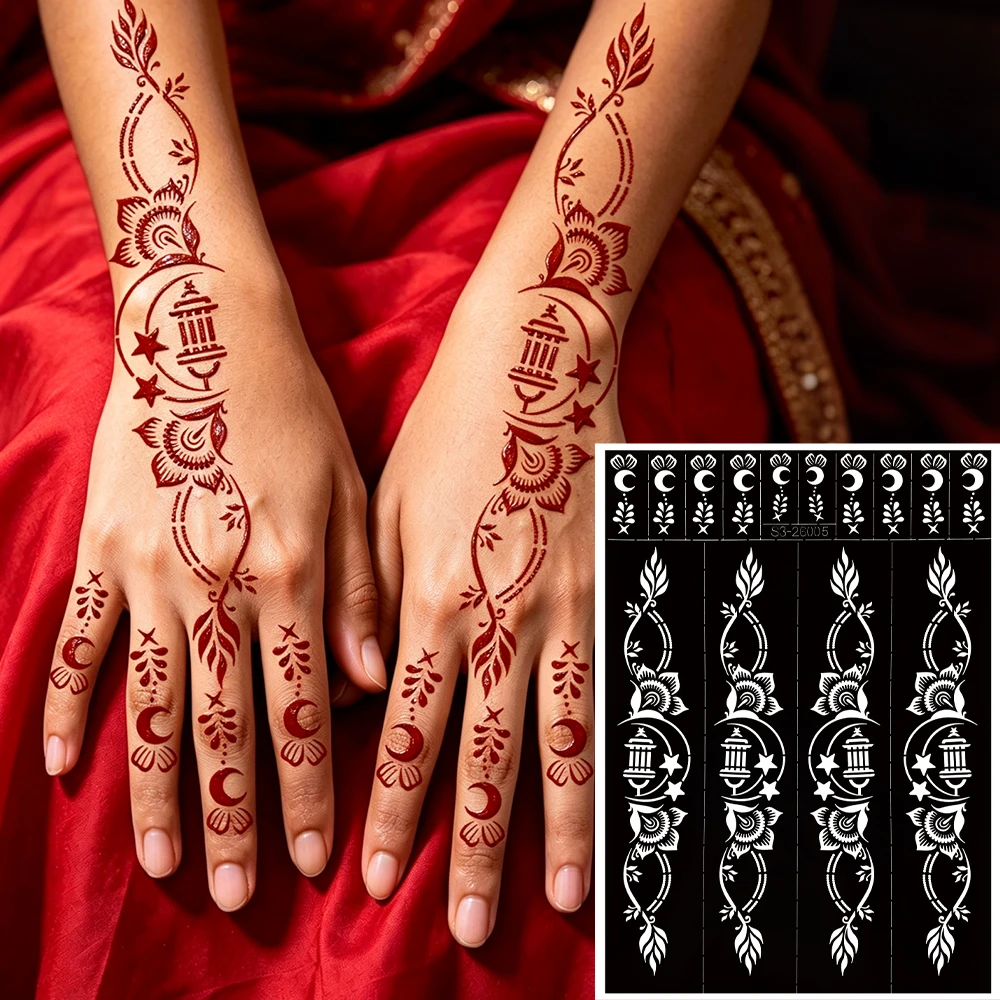 1pc Moon Pattern Henna Stencil for Hand Foot DIY Painting Flower Henna Tattoo Stencil Tattoo Templates Mehndi Body Tattoo Tool