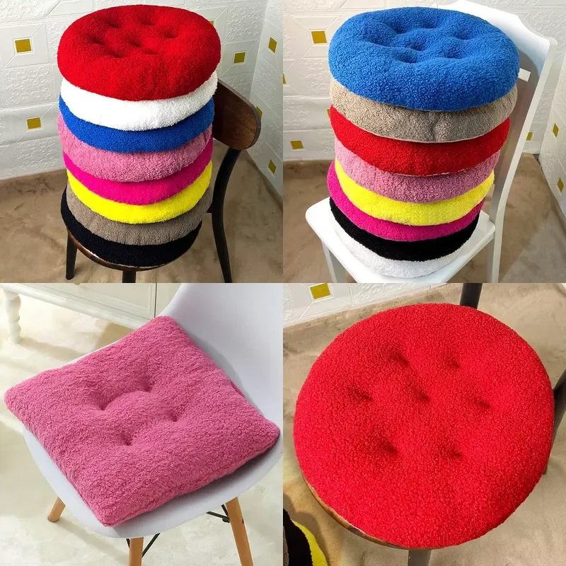 Soft Tufted Teddy Fleece Round Seat Cushion Solid Color Plush Chair Pad Modern Home Decor Stool Cushion Wholesale