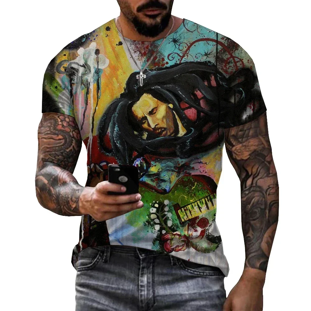 Bob Marley 3D Printed T-Shirt Fashion Casual Harajuku Short Sleeve Pop Music Street Clothing Cool Top Hip Hop Rapper T Shirt