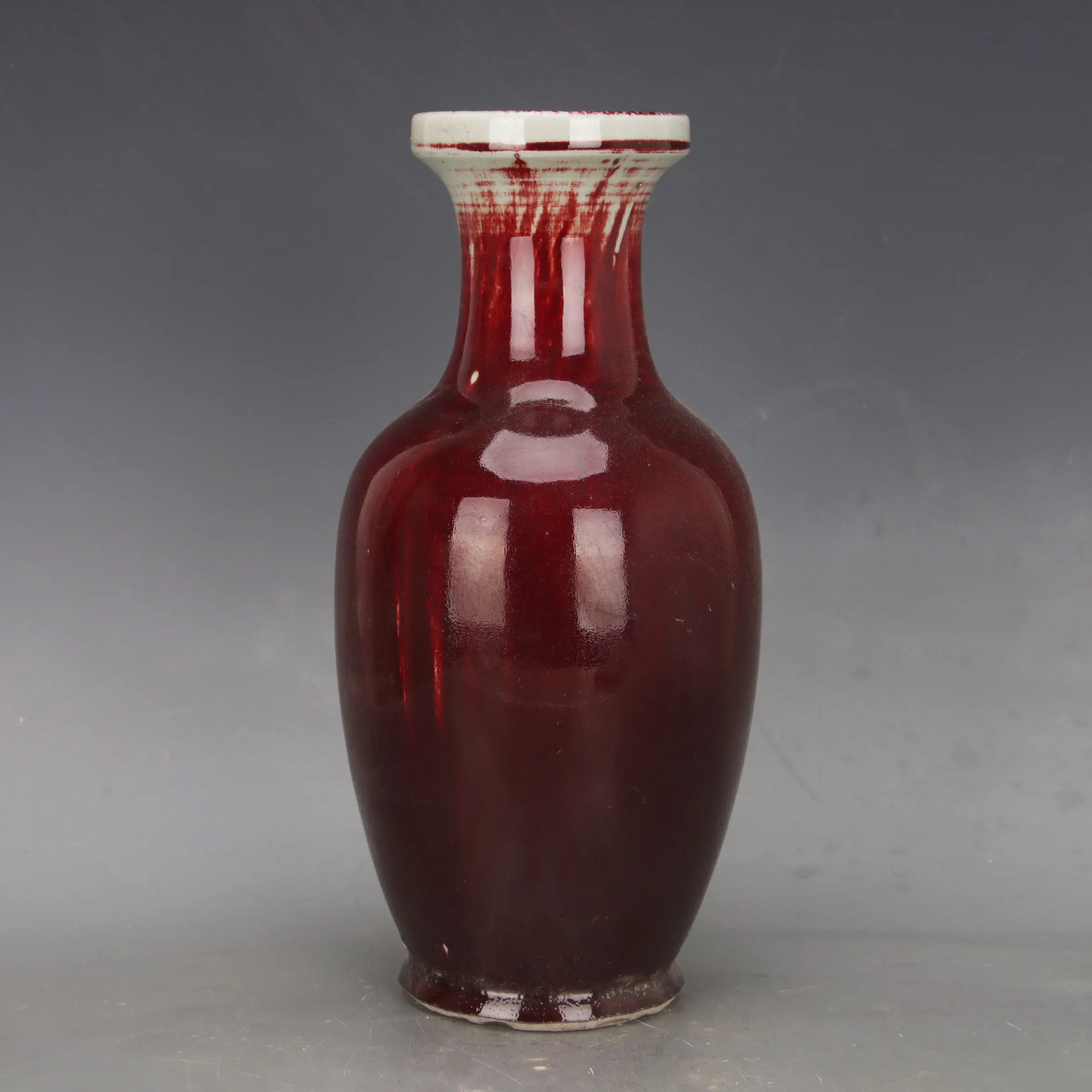 Vintage 1970s Jingdezhen Lang Red Glaze Plate Mouth Vase Chinese Export Porcelain Home Decor Collectible