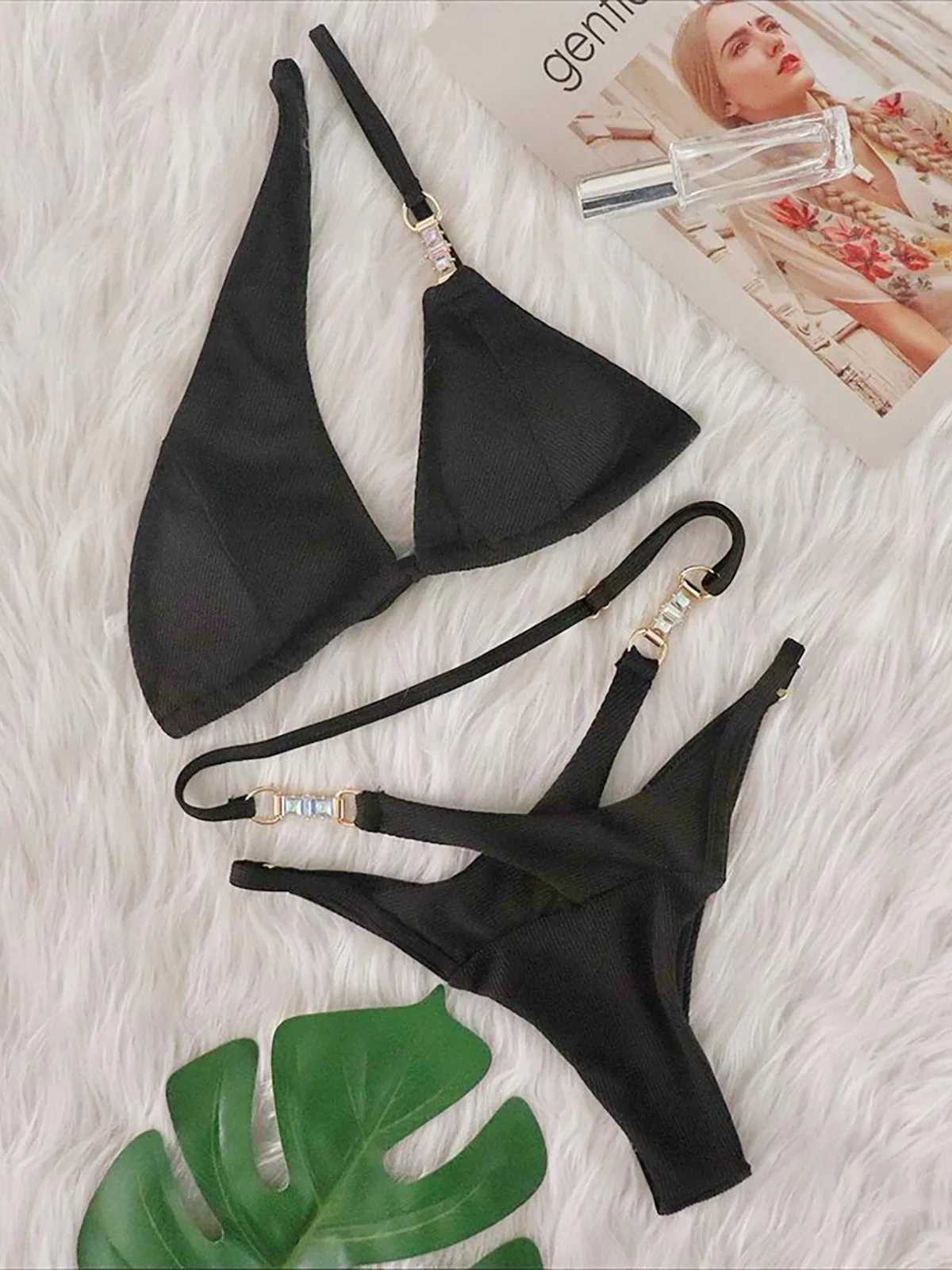 Colors Diamond Rhinestones One Shoulder Bikini Female Swimsuit Women Swimwear Two-pieces Bikini set Bather Bathing Suit