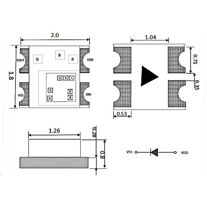 100PCS 2020 Dream Color WS2812C LED Bead with Built-in IC, Controllable; 0807 RGB Dream Color, 5mA Low Current, Programmable