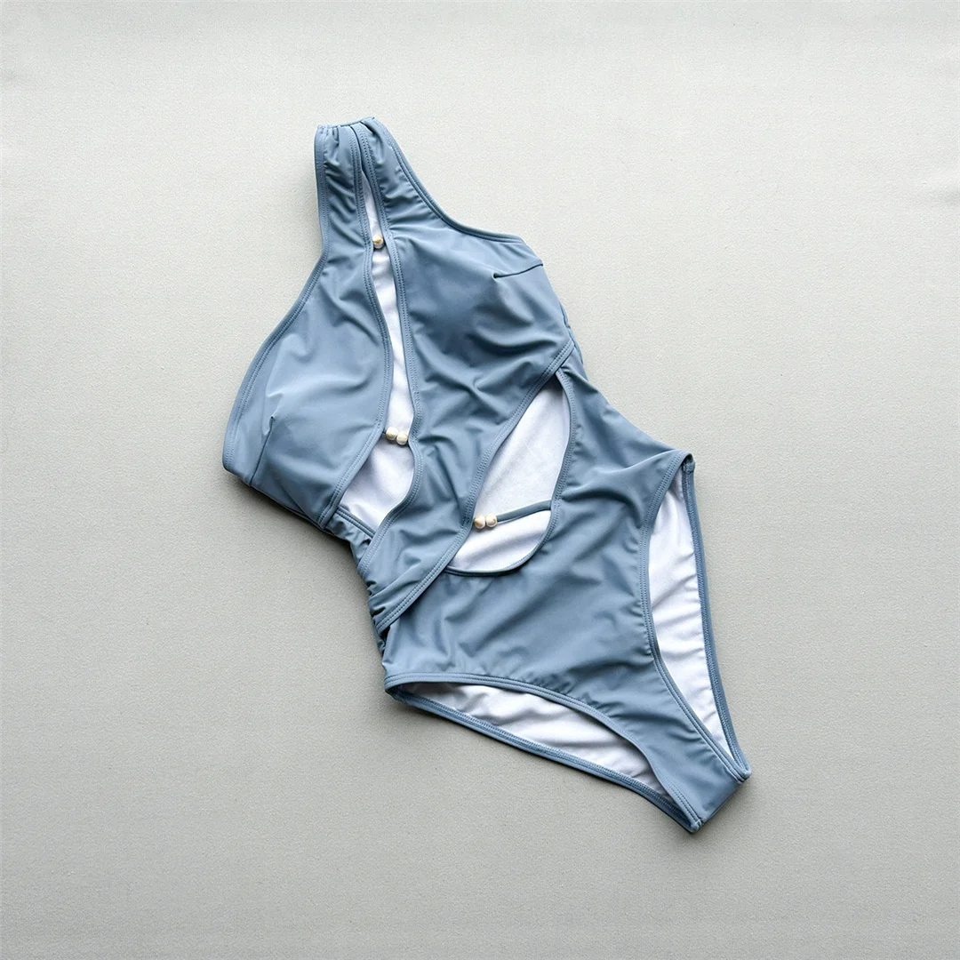 Asymmetrischer Cut-Out-Badeanzug mit einer Schulter für Damen, einteiliger Badeanzug, Monokini mit hohem Beinausschnitt, Badebekleidung, Badeanzug, Modell V7949 – Detail 13