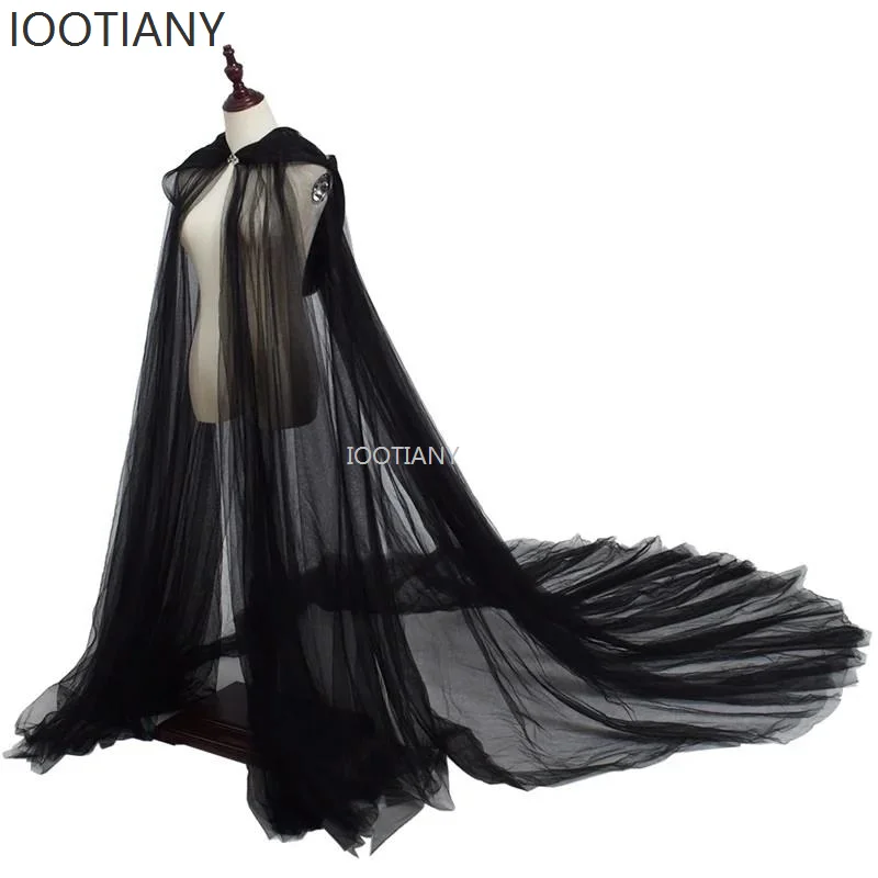 

IOOTIANY New Mesh Nymph Cosplay Masquerade Performance Costumes Women Hood Tulle Cape Cloak Solid Floor Length Soft Mesh Cloaks