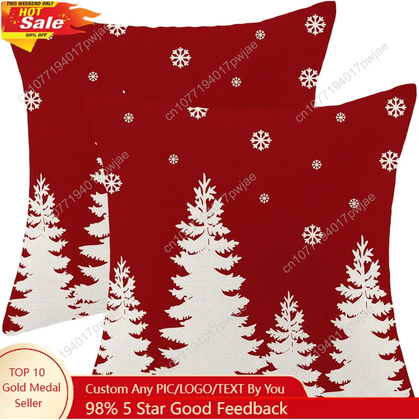 

CXMEIFLY Christmas Pillow Covers 18x18 Inch Set of 2 Red Cream Christmas Tree Snowflakes Decor Throw Pillows Winter Xmas Holiday