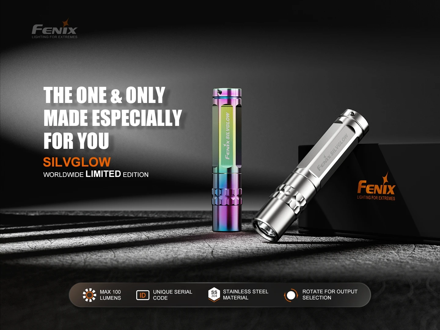 Fenix SILVGLOW 100 Lumumen Mini portable stainless steel limited edition color AAA flashlight