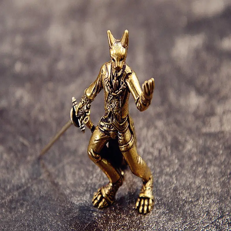 Brass Swordsman Cat/Goat Dwarf/Suit Dog Small Statue Retro Characters Warrior Miniatures Figurines Desktop Decorations Crafts - view 4
