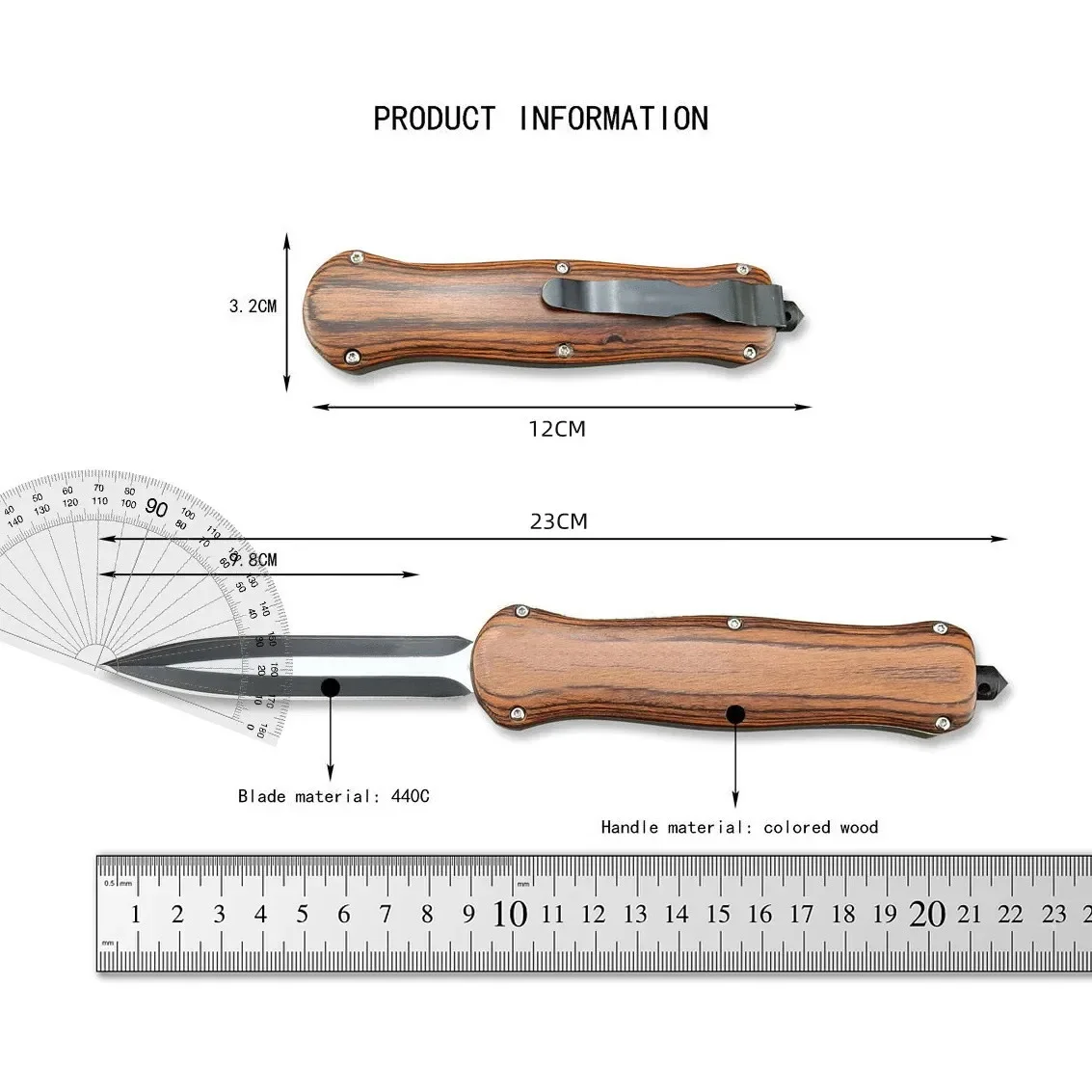 NEW BM A016 Pocket Knife 440C Blade Interior 420 Steel + Exterior Colored Wood Handle with Nylon Sheath Rescue Knife