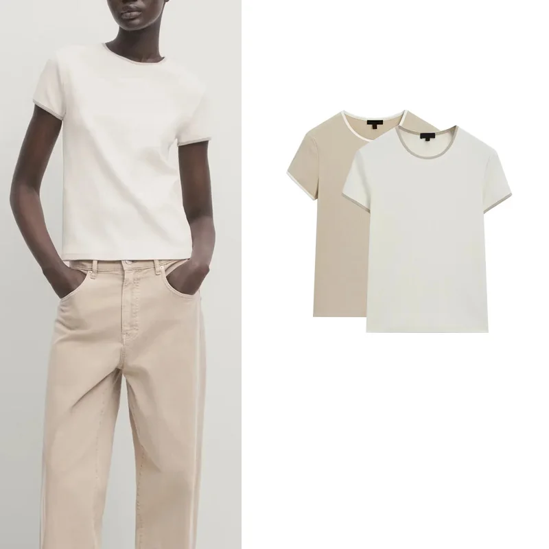 Nuova primavera donna basic casual confortevole cotone ort Sve round Ne T-shirt Faionable oulder lunghezza fibra di poliestere