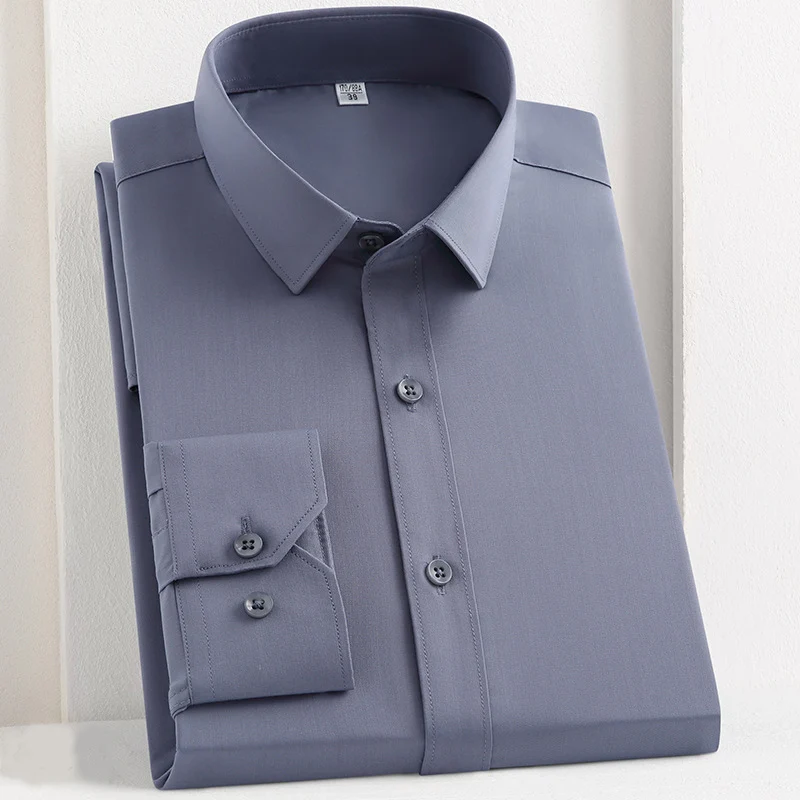 Quality Bamboo Fiber Men\'s Shirts Long Sleeve Anti-Wrinkle Formal Business Slim Fit Camisa Social Office Shirt White Blue Blouse
