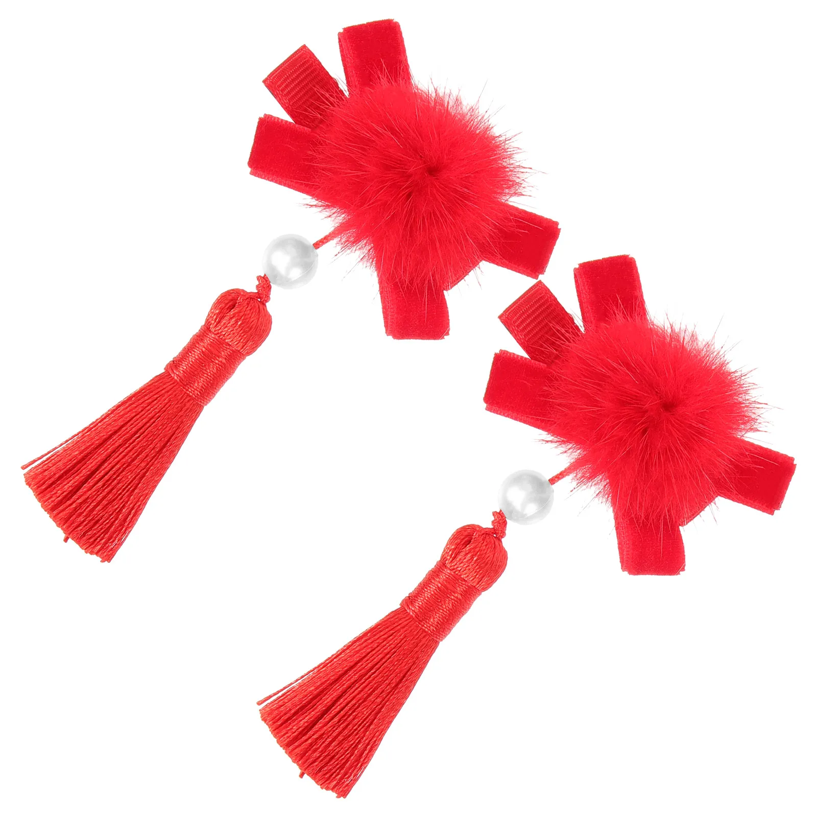 

Style Children'S Hairpin Ancient Chinese Tassel Clip With Furry Balls For Hanfu Qipao Party Festival Decoration