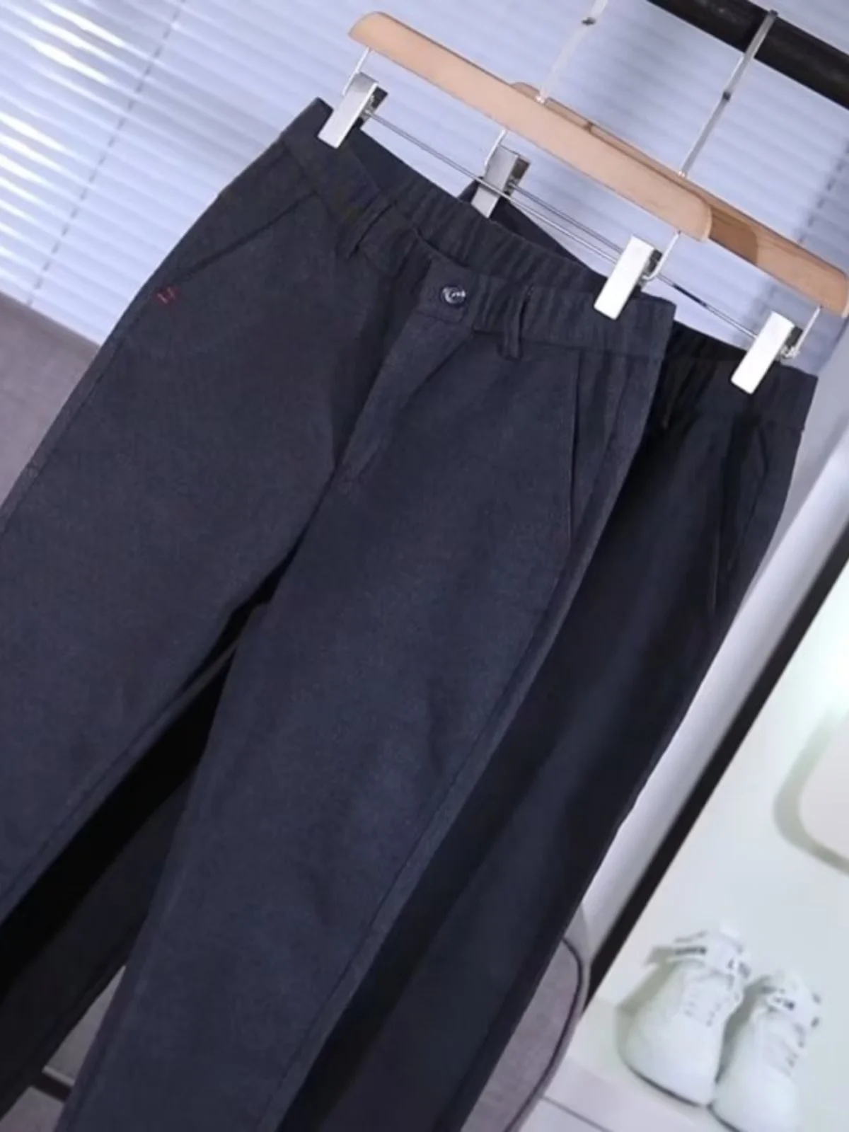 

Men's Casual Straight Leg Pants Autumn Winter Busin Sle Elastic Waist Woolen Trousers Slim Fit Anti-Wrinkle Faionable