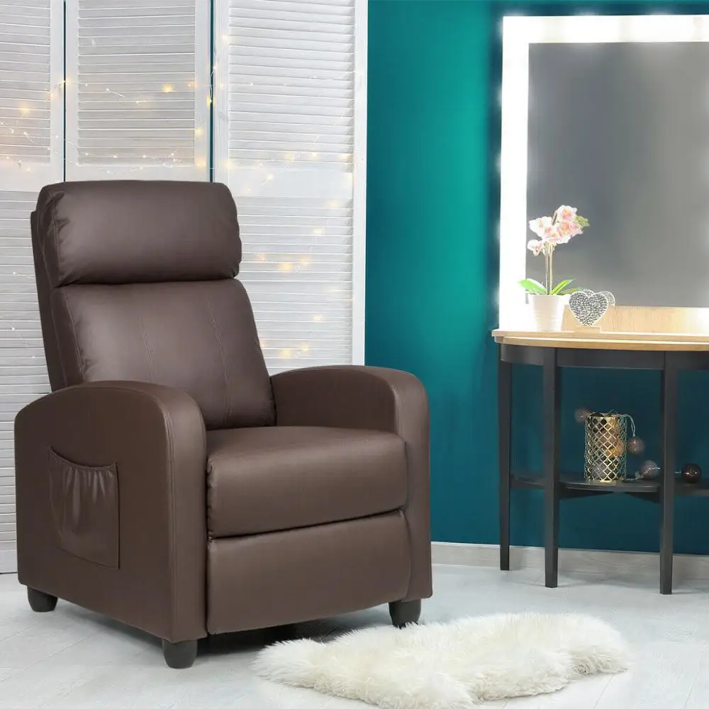 Massage Recliner Chair Single Sofa PU Leather Padded Seat w/ Footrest Brown