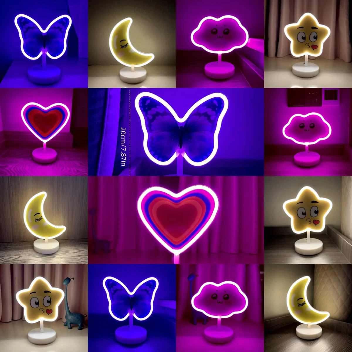 Cute Neon Sign USB LED Kawaii Butterfly Moon Star Night Light for Bedroom Kids Room Nursery Aesthetic Decor Birthday Gift