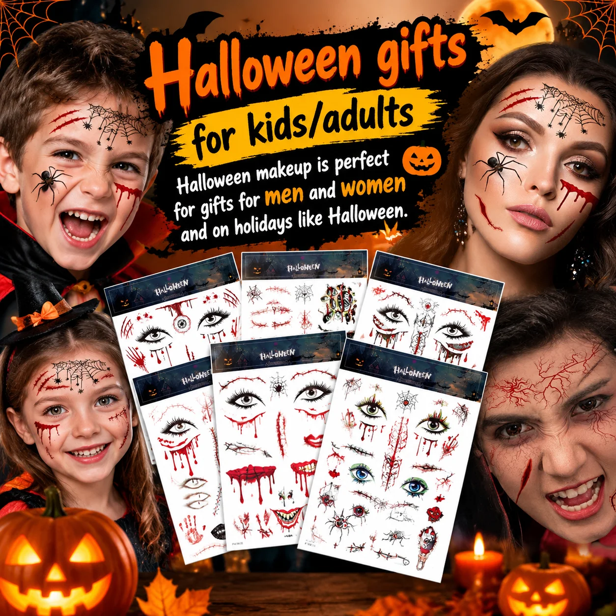 Scars Wounds Fake Tattoos Zombie & Vampire Makeup Waterproof Face Stickers for Halloween Kids & Adults Cosplay & Decorations