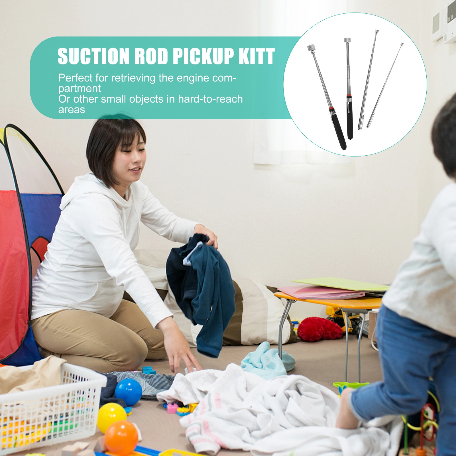 เครื่องมือแม่เหล็กดูดจับแบบยืดหดได้ 4 ชิ้น หัวแม่เหล็กแรงสูง สำหรับหยิบสกรู ตะปู น็อต ในพื้นที่แคบ  อุปกรณ์แม่เหล็กดูดจับ