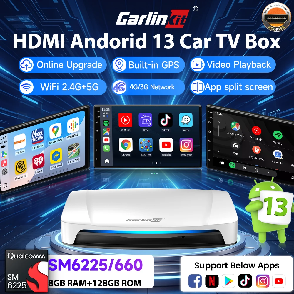 CarlinKit 8GB+128GB HDMI Android 13 TV Box For Netflix YouTube IPTV Android Auto Wireless Smart CarPlay Ai Box FOTA Upgrade GPS