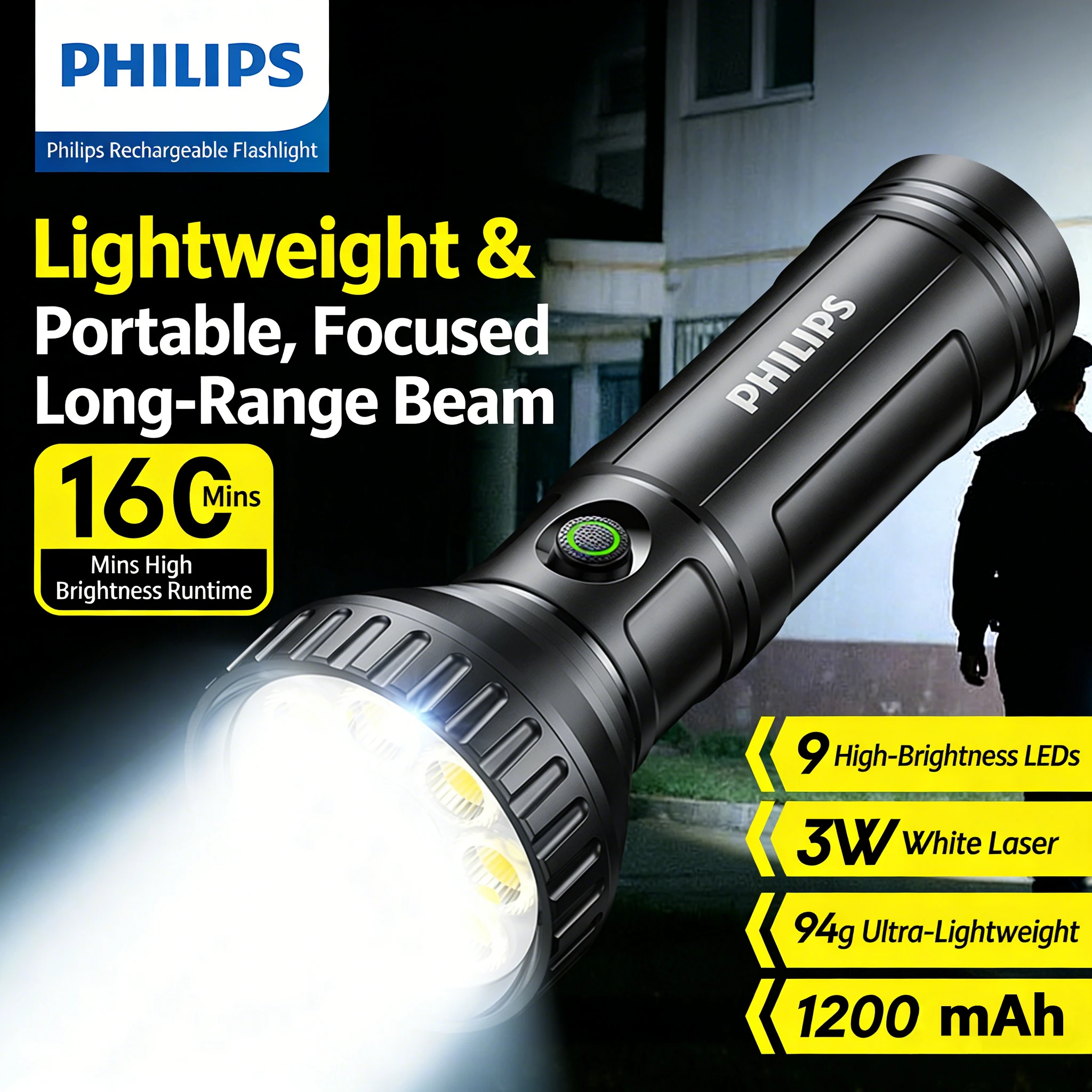

Фонарь Philips SFL 1252 ультралегкий (94 г) со светодиодами, 9 ярких светодиодов, длительное время работы от батареи до 160 минут