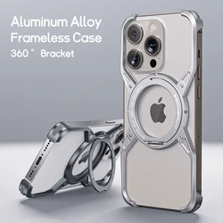 Caja sin marco magnética del teléfono de la aleación de aluminio del metal para el iPhone 14 13 15 Pro Max 360 °   Cubierta de metal a prueba de golpes con parachoques sin montura y soporte