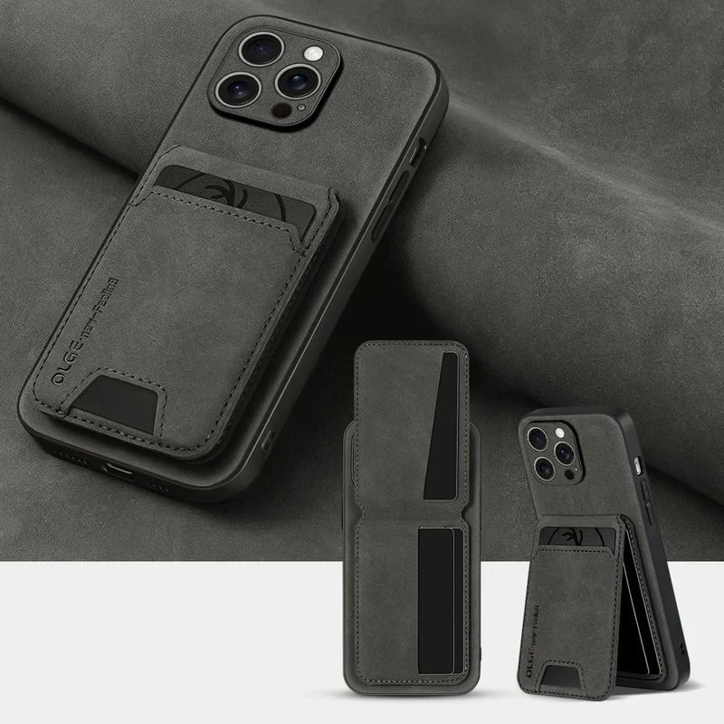 Capa de Couro Luxuosa para Cartões e Celular para iPhone 17 16E 16 17 15 14 13 11 Pro Max, Carteira de Couro com Compartimento para Cartões, Capa Traseira de Couro à Prova de Choque