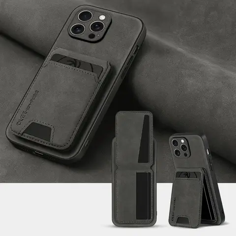 Capa de Couro Luxuosa para Cartões e Celular para iPhone 17 16E 16 17 15 14 13 11 Pro Max, Carteira de Couro com Compartimento para Cartões, Capa Traseira de Couro à Prova de Choque